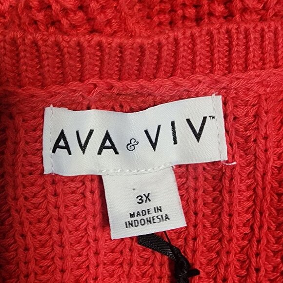 Ava & Viv Top Womens Plus Size 3X Solid All Red Open Knit Sleeveless NWT New - Picture 6 of 7